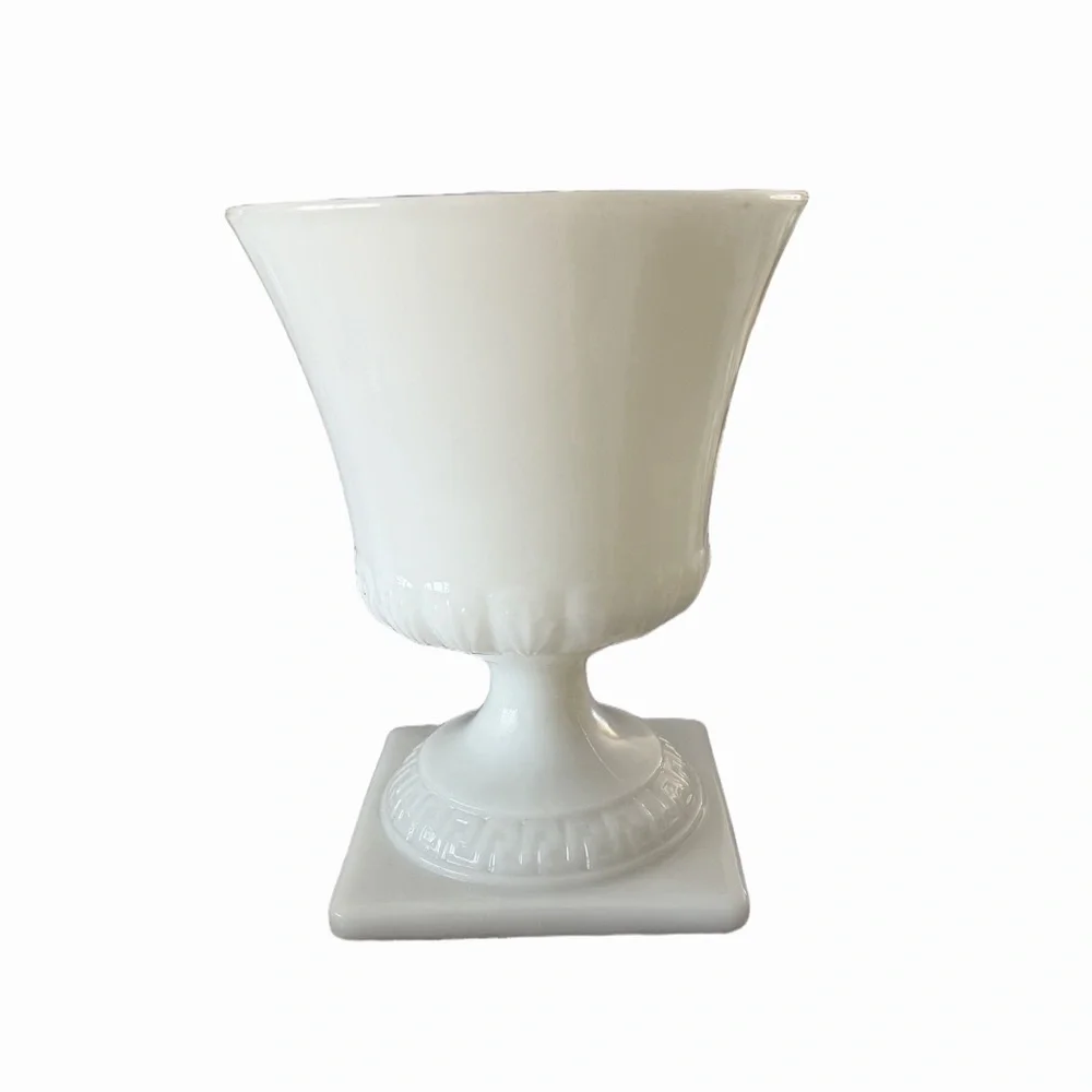 Vintage E.O. Brody Co. Milk Glass Pedestal Vase | Classic White Urn Planter